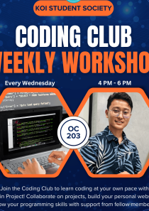 KOI Coding Club Weekly Workshop event poster